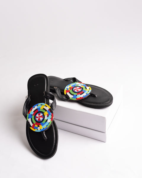 Beaded Leather Comfy Slippers (Ref: 1938)