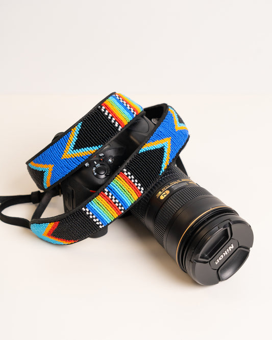 Hand-beaded leather camera strap — Kenyan Maasai artisan-made, adjustable and durable