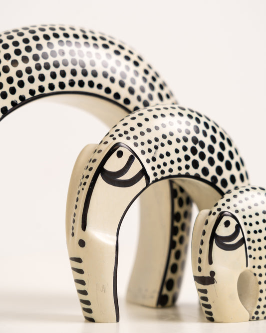Soapstone Elephant Family Cream & Black