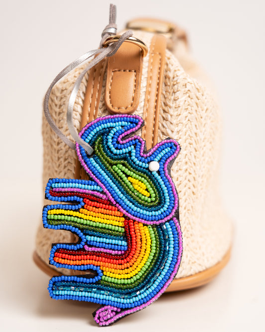 Hand-beaded African rhino bag charm — Kenyan artisan-made beaded animal accessory