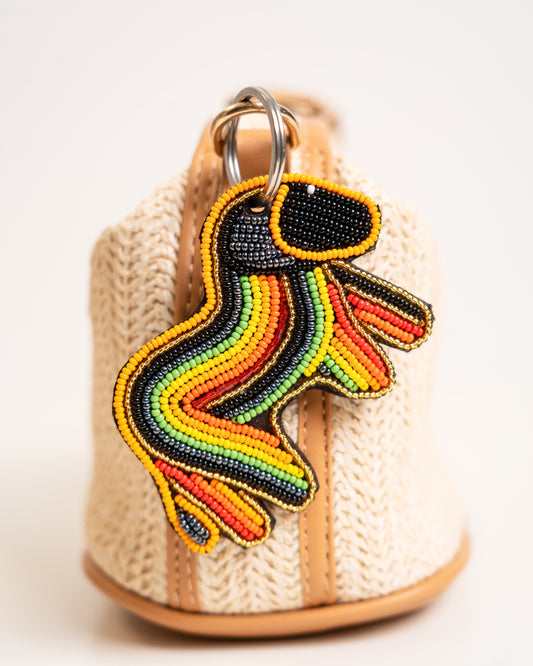 Hand-beaded African wildlife rhino keychain — Kenyan artisan-made beaded animal keyring