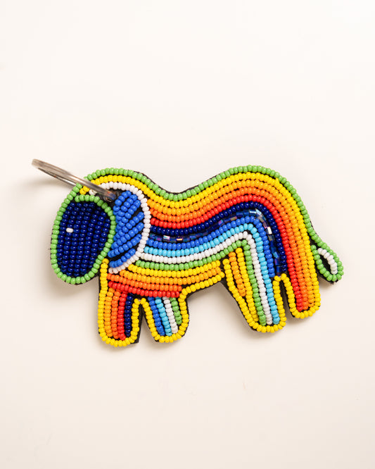 Hand-beaded African wildlife lion keychain — Kenyan artisan-made beaded animal keyring