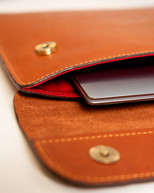 Genuine leather laptop sleeve saddle brown — handcrafted African leather laptop case