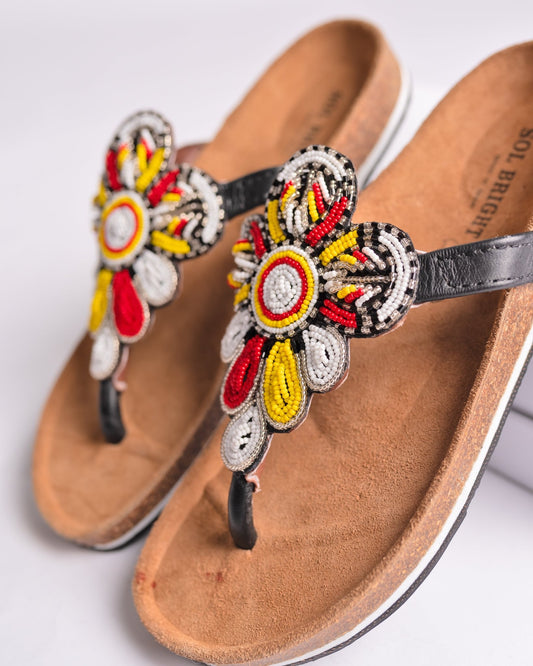 Hand-beaded Kenyan leather Birkenstock slippers with Maasai beadwork, Ref BERK 3307 — handcrafted in Kenya