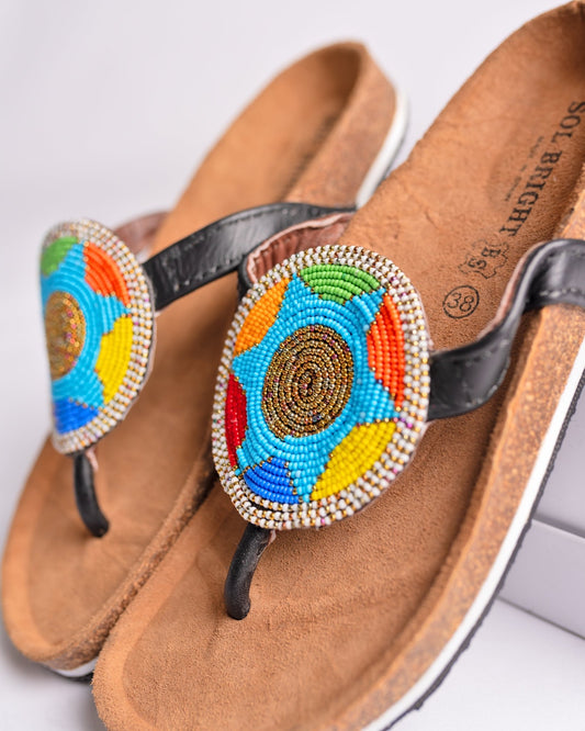 Hand-beaded Kenyan leather Birkenstock slippers with Maasai beadwork, Ref BERK 3320 — handcrafted in Kenya