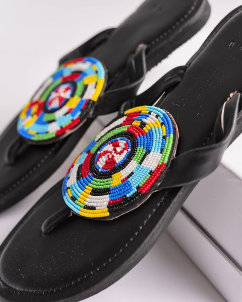 Beaded Leather Comfy Slippers (Ref: 1938) - Nathez out of Africa