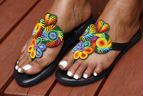 Beaded Leather Comfy Slippers (Ref: 2951) - Nathez out of Africa