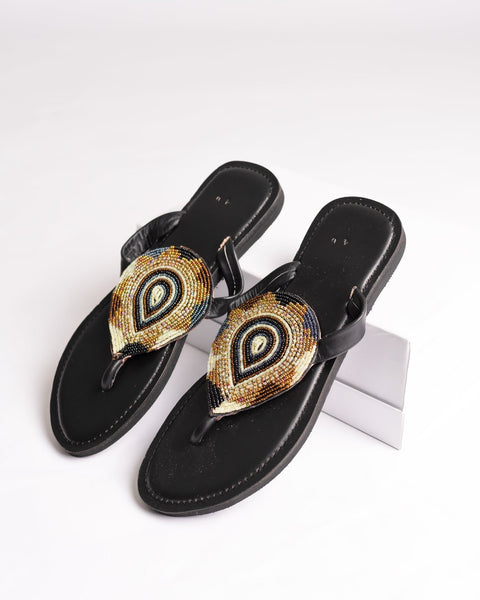 Beaded Leather Comfy Slippers (Ref: 2991) - Nathez out of Africa