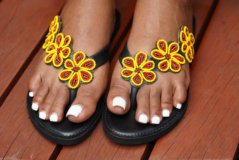 Beaded Leather Comfy Slippers (Ref: 3017) - Nathez out of Africa