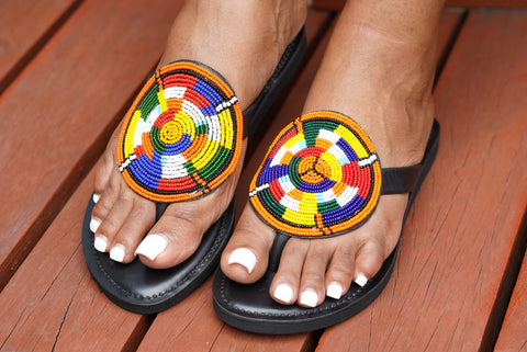 Beaded Leather Comfy Slippers (Ref: 3092) - Nathez out of Africa