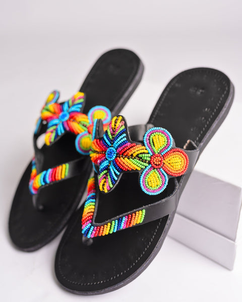 Beaded Leather Comfy Slippers (Ref: 3133) - Nathez out of Africa
