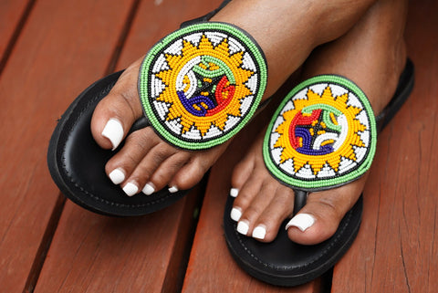 Beaded Leather Comfy Slippers (Ref: 3153) - Nathez out of Africa