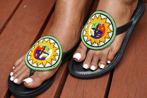 Beaded Leather Comfy Slippers (Ref: 3153) - Nathez out of Africa