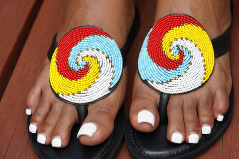 Beaded Leather Comfy Slippers (Ref:3061) - Nathez out of Africa