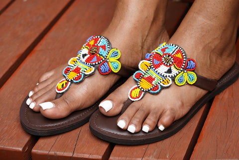 Beaded Leather Comfy Slippers (Ref:3212) - Nathez out of Africa