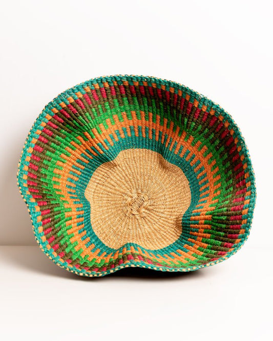 Hand-woven wavy basket — unique African artisan woven storage basket, ethically made Ghana