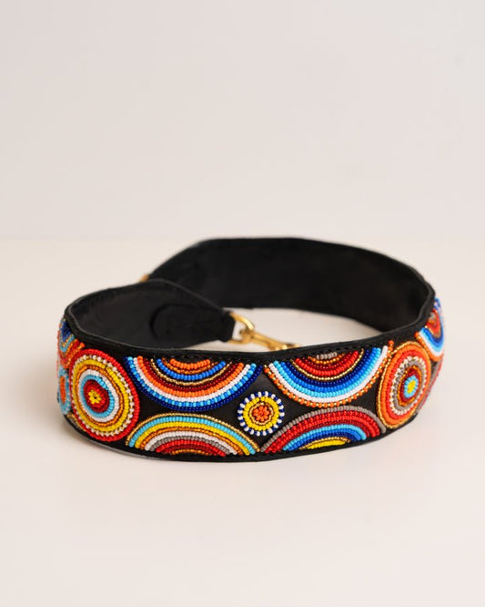 Hand-beaded leather handbag strap — interchangeable Kenyan artisan African beadwork luxury bag strap