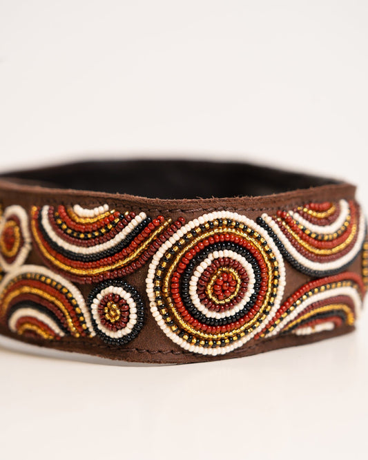 Hand-beaded leather handbag strap — interchangeable Kenyan artisan African beadwork luxury bag strap