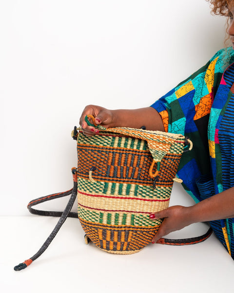 Handwoven Bolga Rucksack | Ethical African Straw Backpack – Ghanaian Craftsmanship - Nathez out of Africa