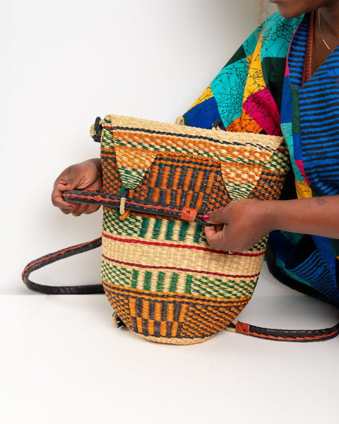 Handwoven Bolga Rucksack | Ethical African Straw Backpack – Ghanaian Craftsmanship - Nathez out of Africa
