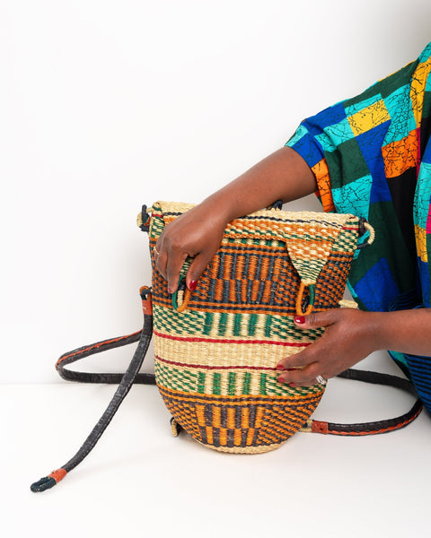 Handwoven Bolga Rucksack | Ethical African Straw Backpack – Ghanaian Craftsmanship - Nathez out of Africa