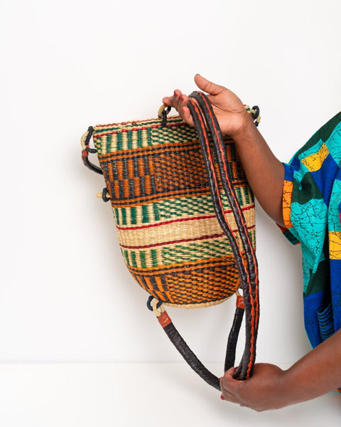 Handwoven Bolga Rucksack | Ethical African Straw Backpack – Ghanaian Craftsmanship - Nathez out of Africa