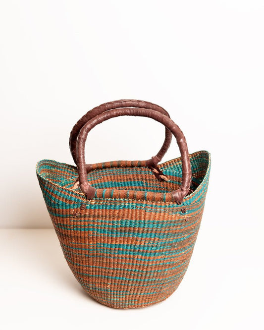 Juliana hand-woven Bolgatanga U-shopper basket — colourful ethical African artisan basket, Ghana