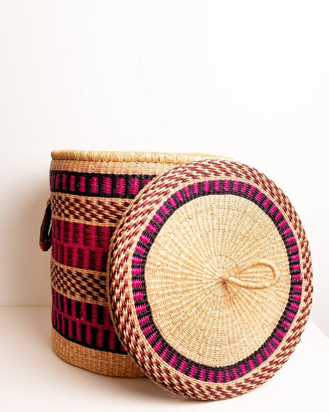Nathez Hand - woven Laundry basket with Lid - Nathez out of Africa