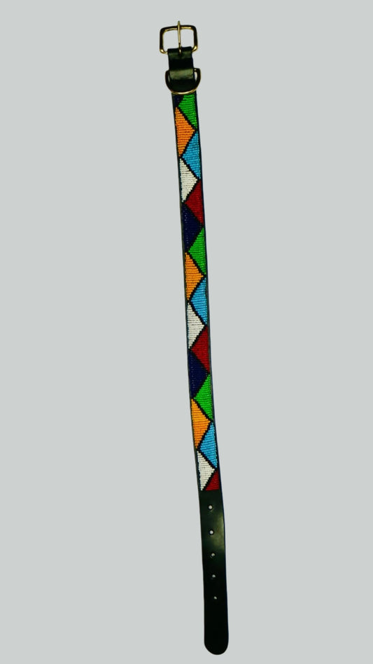 Nathez Masai hand-beaded leather dog collar — Kenyan artisan-crafted pet elegance