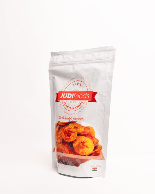 Ripe sweet plantain chips from Ghana — authentic African snack, naturally dried