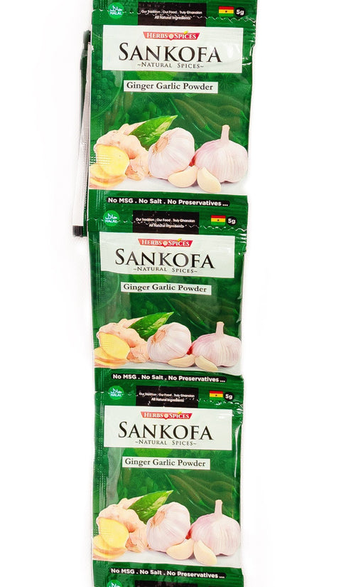 Sankofa Ginger Garlic Powder 5g (Strip of 12 Sachets 5g each) HALAL - Nathez out of Africa