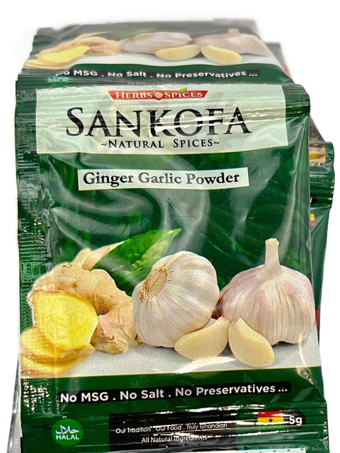 Sankofa Ginger Garlic Powder 5g (Strip of 12 Sachets 5g each) HALAL - Nathez out of Africa