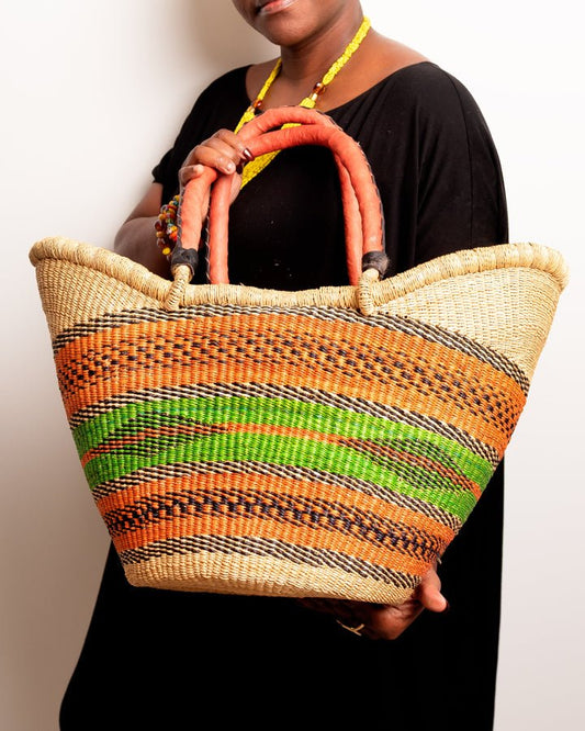 Yayra hand-woven Bolga basket — colourful ethical African artisan basket, ethically made Ghana