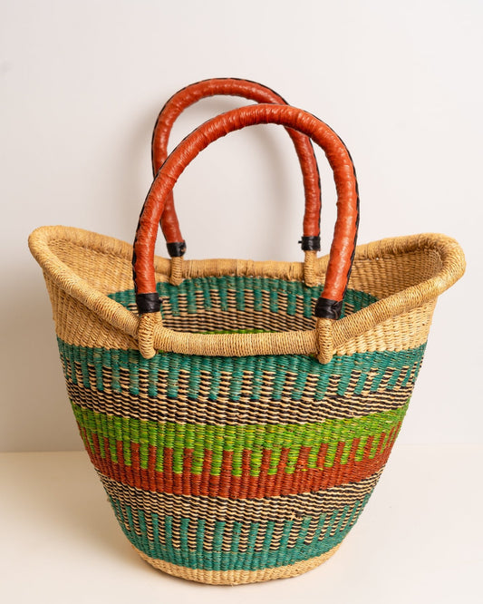 Yayra hand-woven Bolga basket — colourful ethical African artisan basket, ethically made Ghana