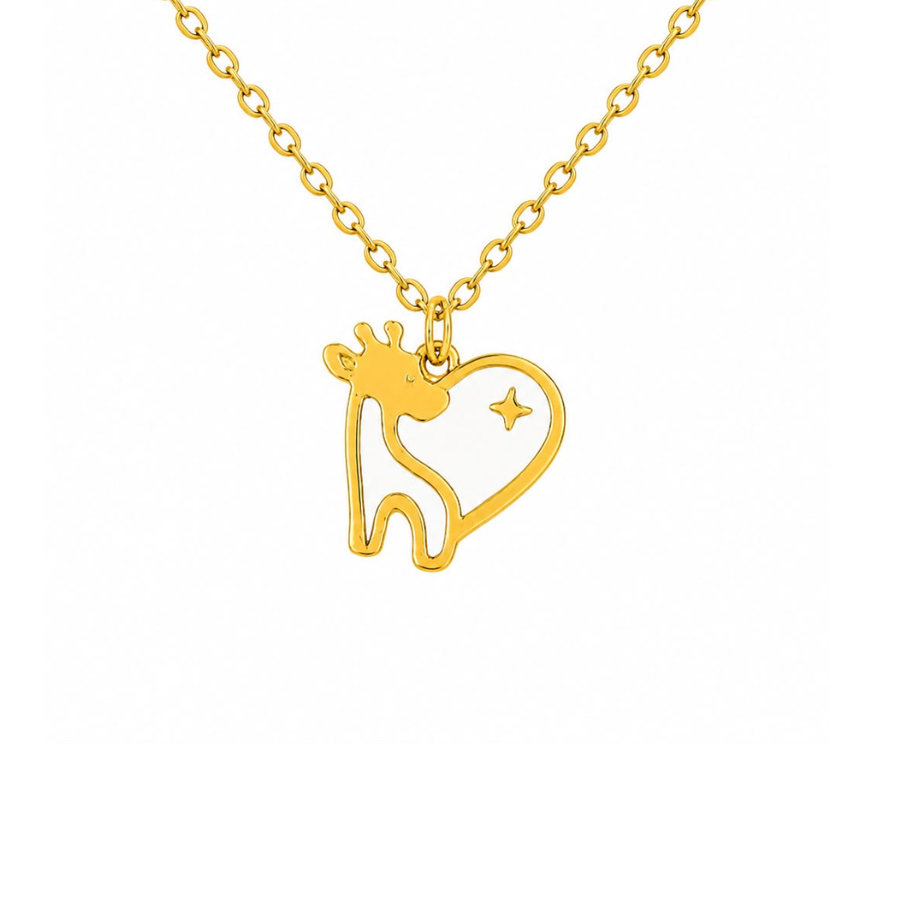 Gold giraffe heart pendant necklace - African wildlife safari jewellery
