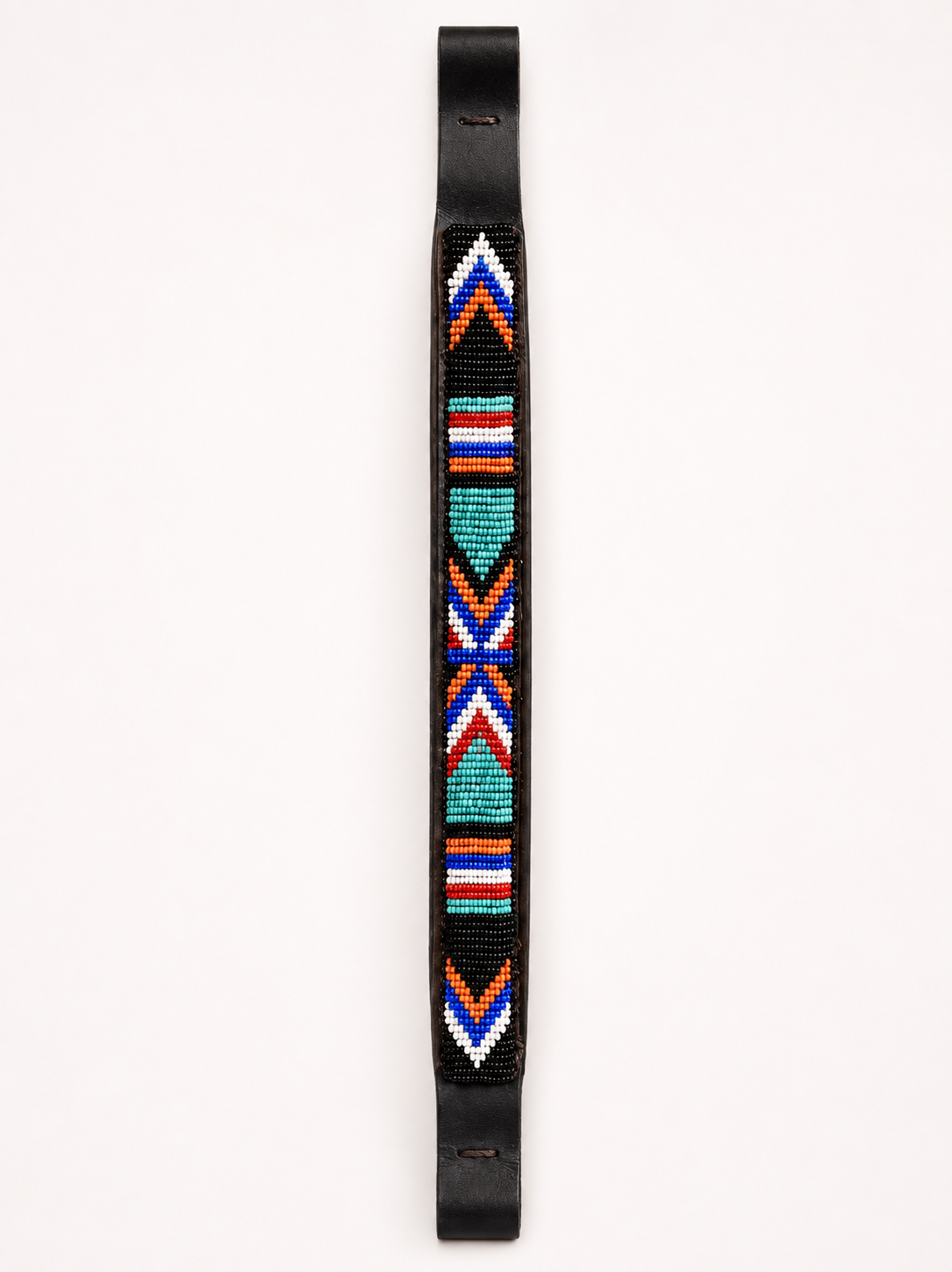 Handmade Maasai Beaded Horse Browband | Genuine Leather 15.5" | Multicolour