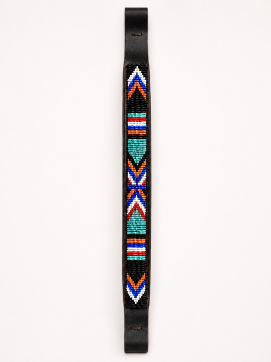 Handmade Maasai Beaded Horse Browband | Genuine Leather 15.5" | Multicolour