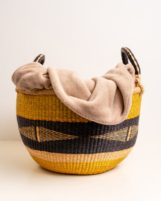 Bolga Round storage basket - Yellow
