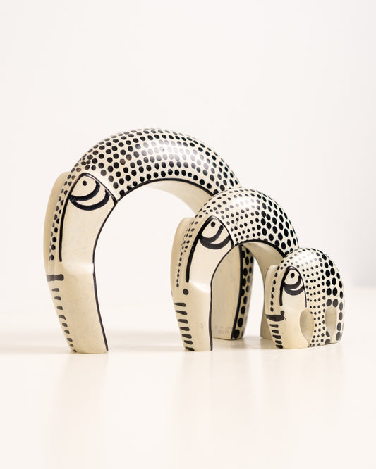 Soapstone Elephant Family Cream & Black
