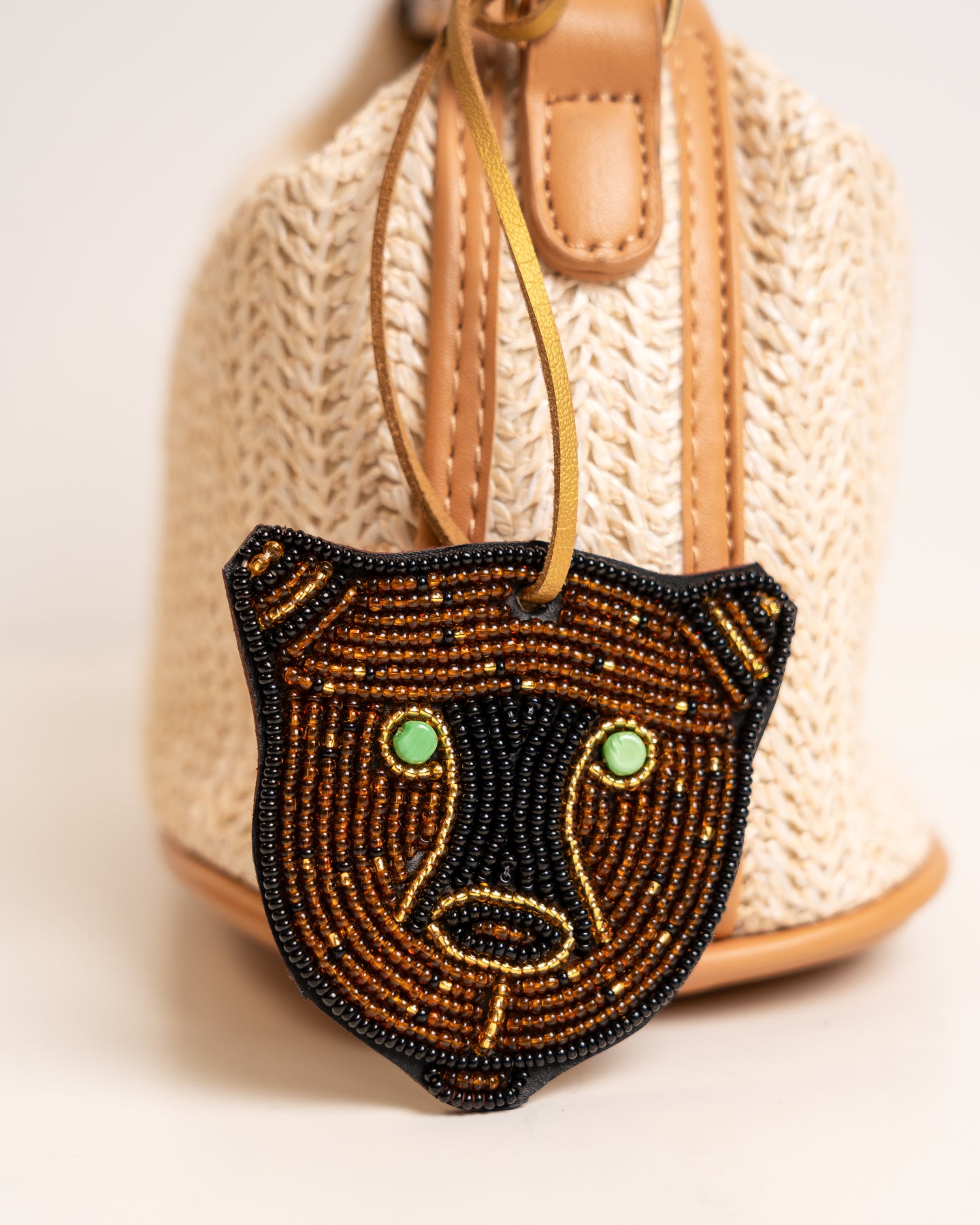 Hand-beaded African panther bag charm — Kenyan artisan-made beaded animal accessory