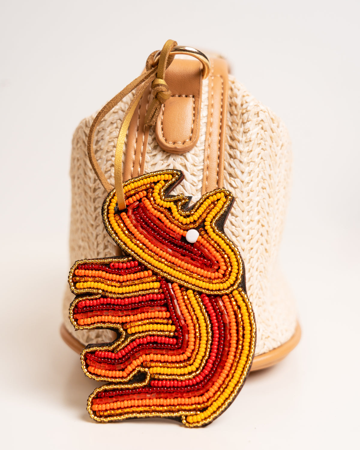 Hand-beaded African rhino bag charm — Kenyan artisan-made beaded animal accessory