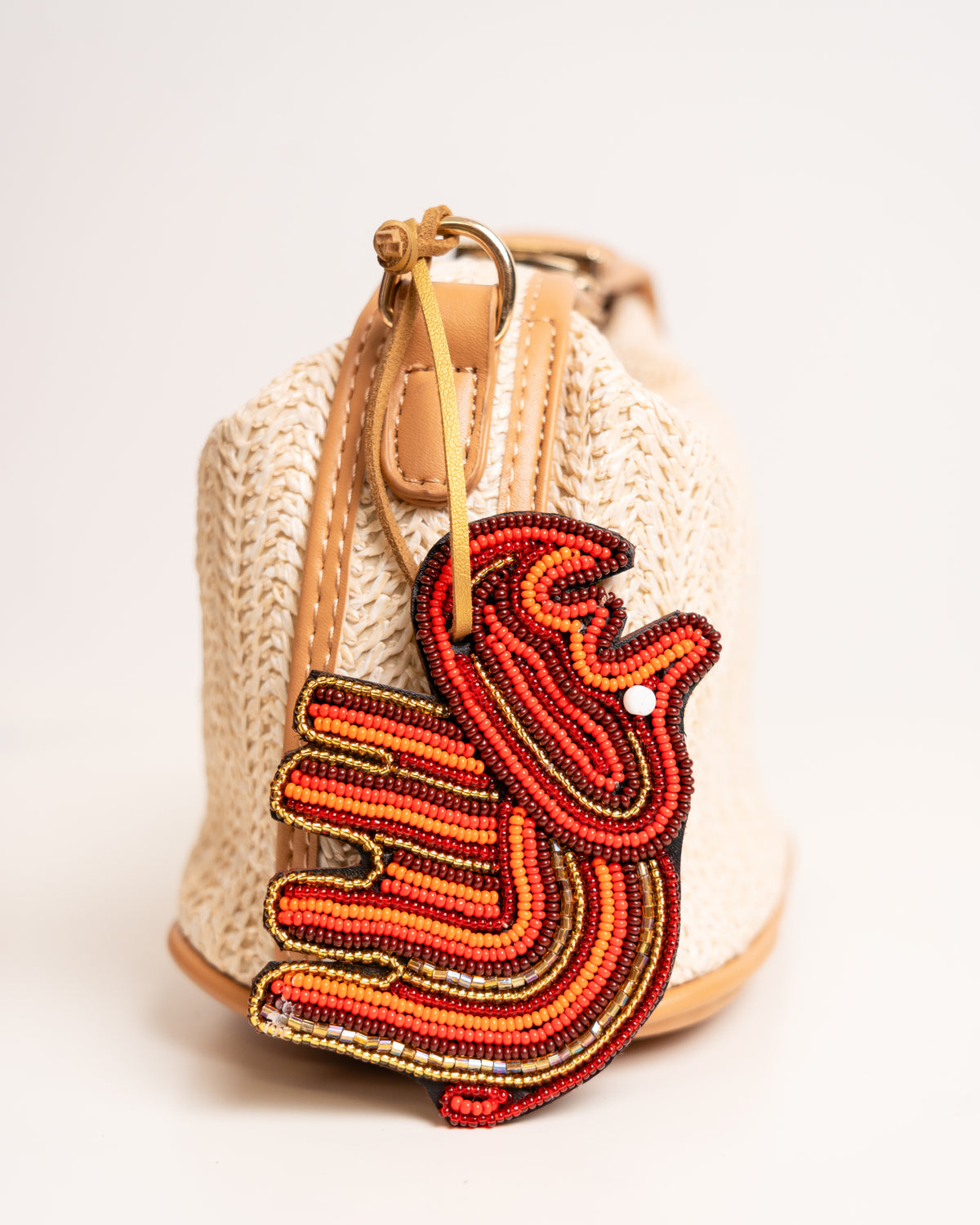 Hand-beaded African rhino bag charm — Kenyan artisan-made beaded animal accessory