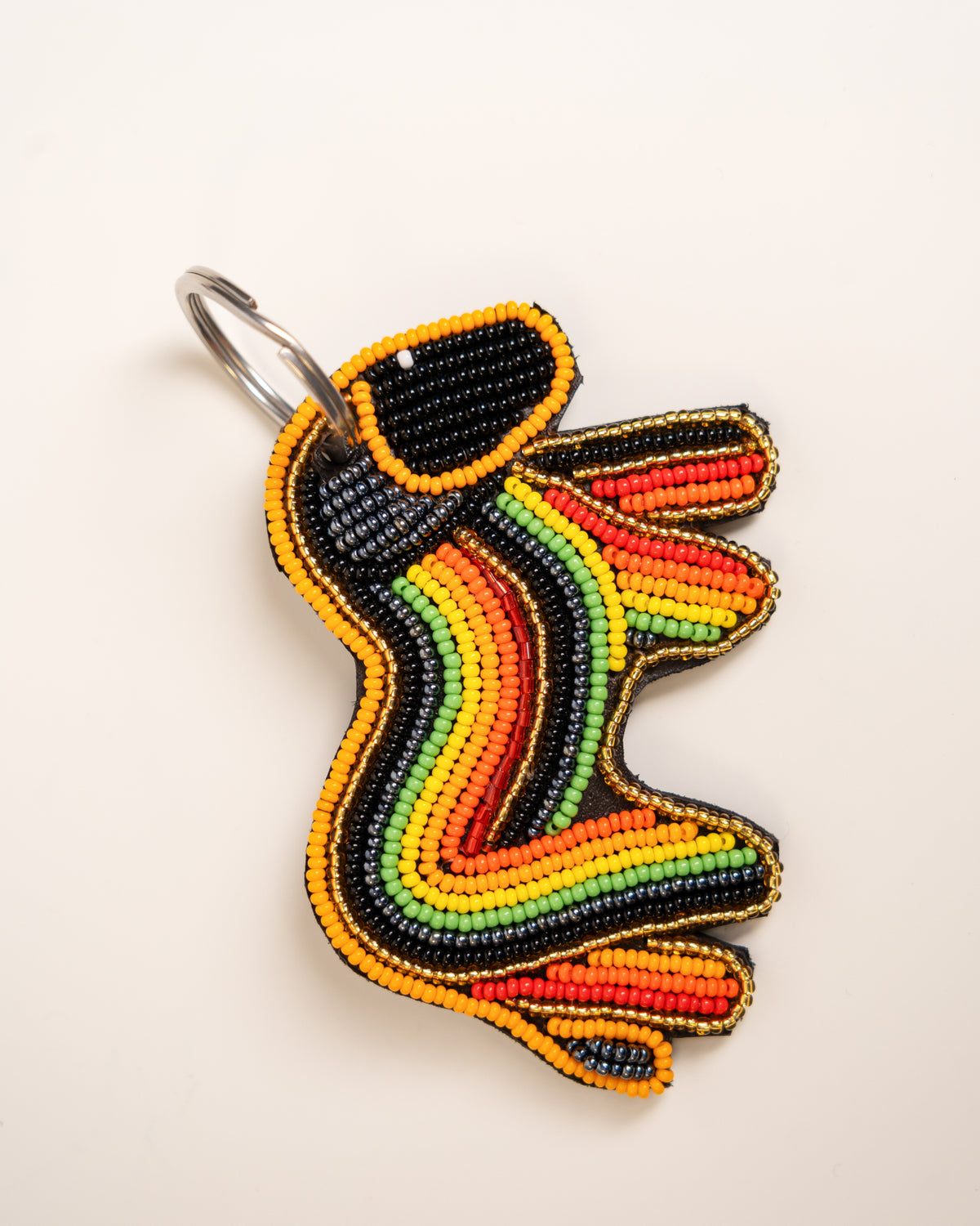 Hand-beaded African wildlife rhino keychain — Kenyan artisan-made beaded animal keyring