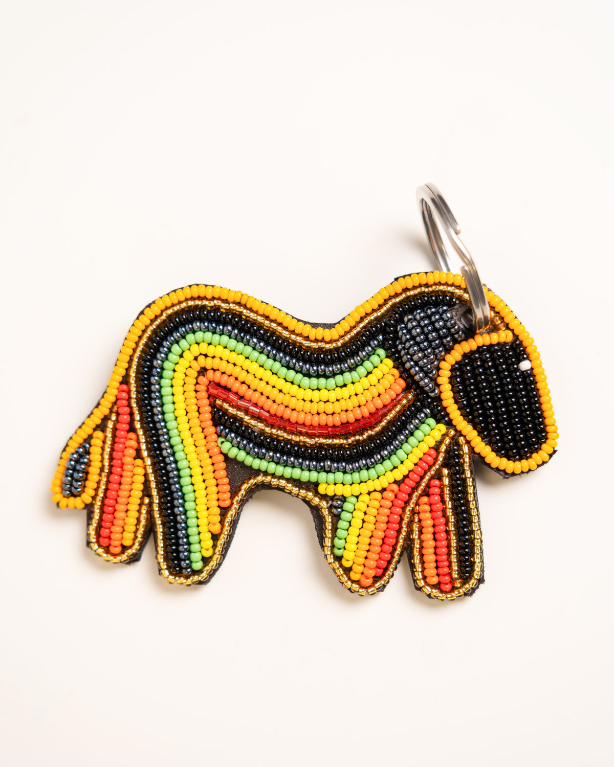 Hand-beaded African wildlife rhino keychain — Kenyan artisan-made beaded animal keyring