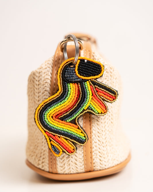 Hand-beaded African wildlife lion keychain — Kenyan artisan-made beaded animal keyring