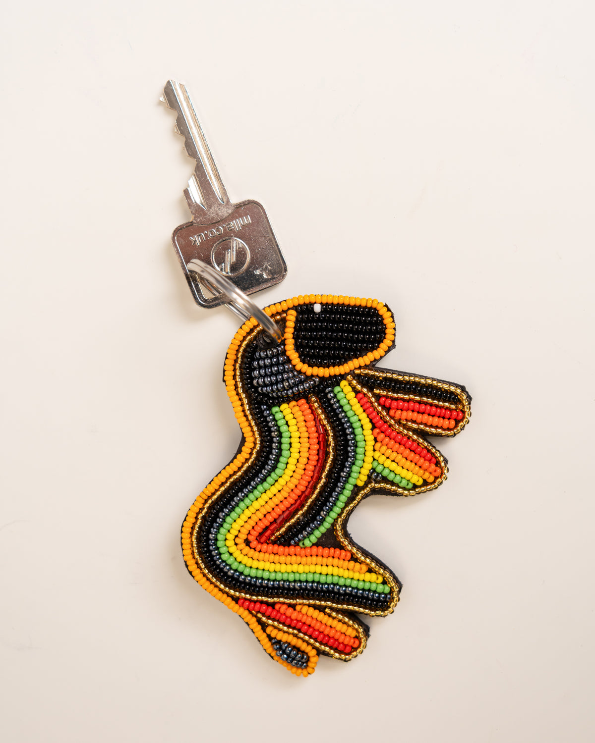Hand-beaded African wildlife lion keychain — Kenyan artisan-made beaded animal keyring