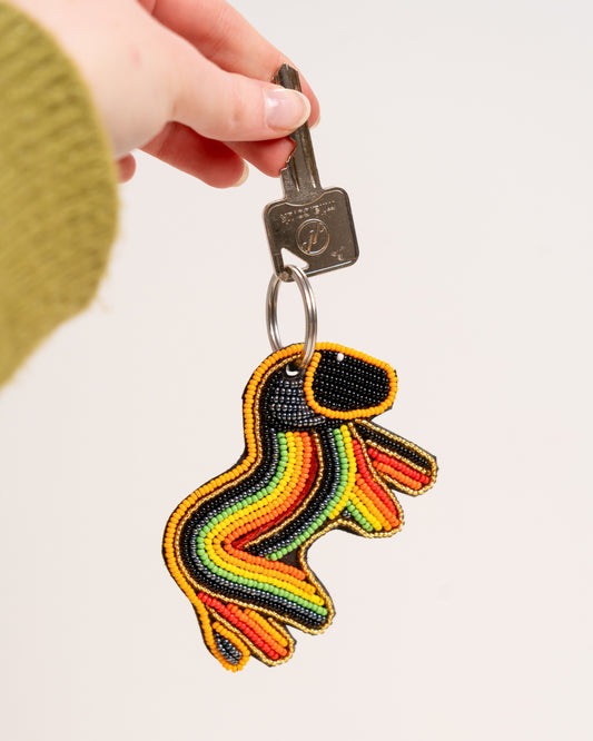 Hand-beaded African wildlife rhino keychain — Kenyan artisan-made beaded animal keyring
