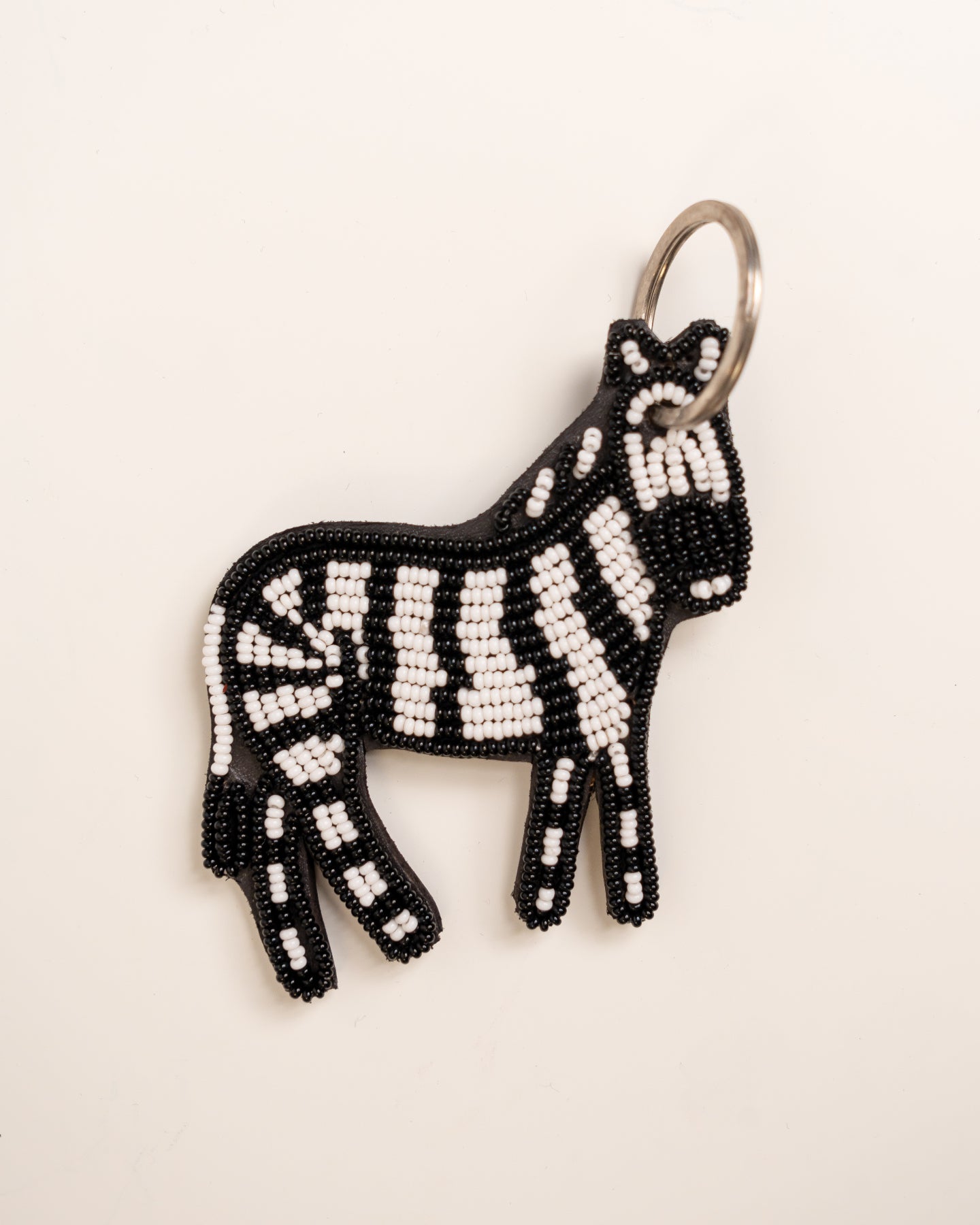 Hand-beaded African wildlife zebra keychain — Kenyan artisan-made beaded animal keyring