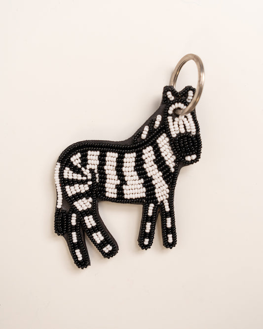 Hand-beaded African wildlife zebra keychain — Kenyan artisan-made beaded animal keyring