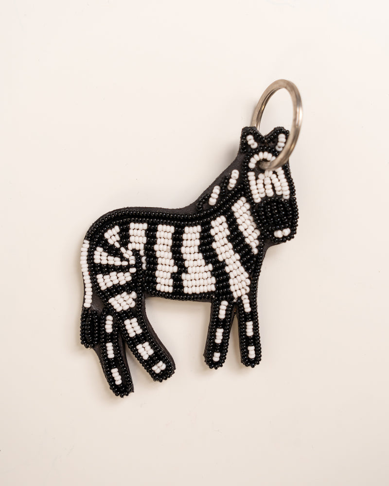 Handmade African Beaded Keychain & Bag Charm | Colourful Zebra Bead Keyring | Unique Artisan Gift